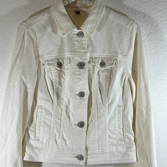 AMERICAN EAGLE Fitted Jean Denim Jacket Size Medium - Picture 3 of 7
